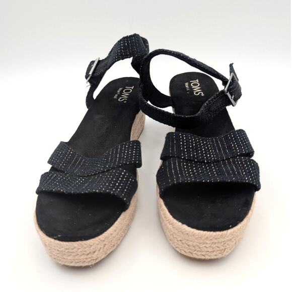 Toms Audrey Espadrille Platform Wedge Sandal Women's Black Size US8 EU38.5 - Picture 2 of 10